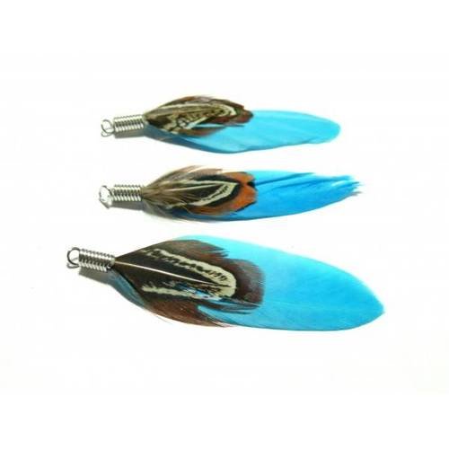Pax 10 plumes naturelles avec embouts bleu s11101085