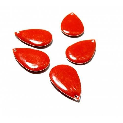 10 sequins médaillons émaillés biface goutte 22mm rouge a019