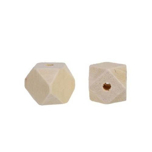 Pax 20 perles en bois polygones naturel 14mm s1180799