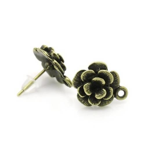 Pax 10 supports de boucle d'oreille puce fleur bronze avec anneau d'attache et stoppeurs ps1128896