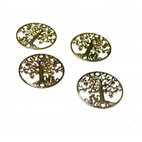 4 estampes pendentif filigrane arbre et chat doré de 20mm c7402