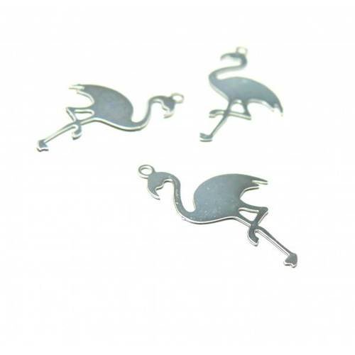 6 estampes pendentifs filigrane flamand rose, flamingo argent vif de 22mm c8689