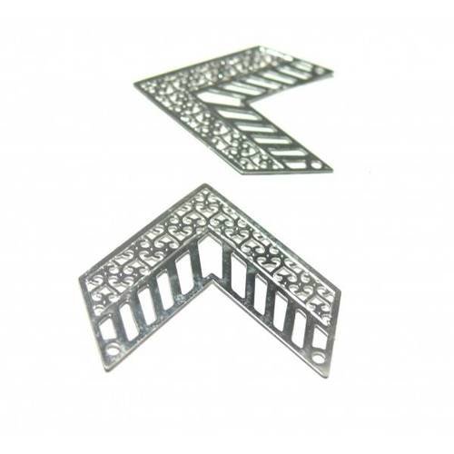 2 estampes pendentif multiconnecteur filigrane triangle de 31mm argent vif b3341