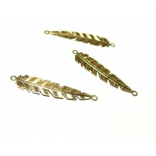 4 estampes filigrane connecteur plumes or de 32mm c6603