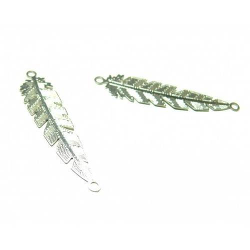 4 estampes filigrane connecteur plumes argent vif de 35mm c6603