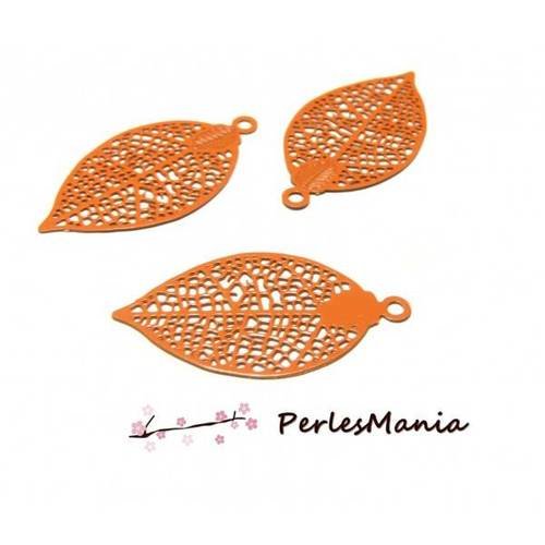 4 estampes pendentif filigrane feuille orange de 25 mm a2592