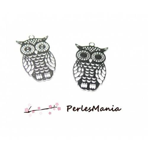 6 estampes filigrane hibou 18mm argent vif c4680