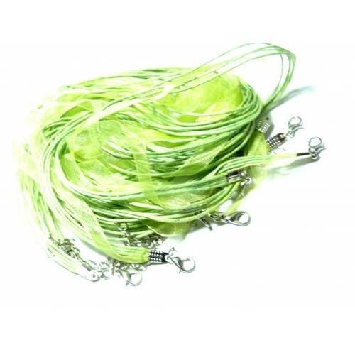 Pax 10 colliers organza et corde 4 rangées vert anis ps1118631