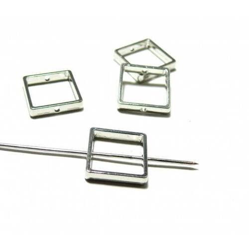 Pax 10 perles metal intercalaires cadre carre 16mm argent platine s1199390
