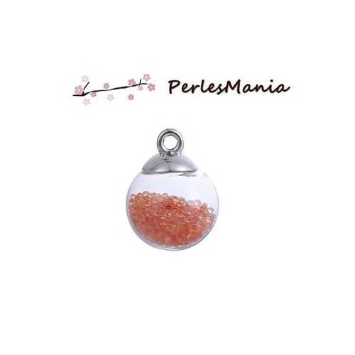 Pax 10 pendentifs globes bulles en verre bille orange socle argent ps11102446
