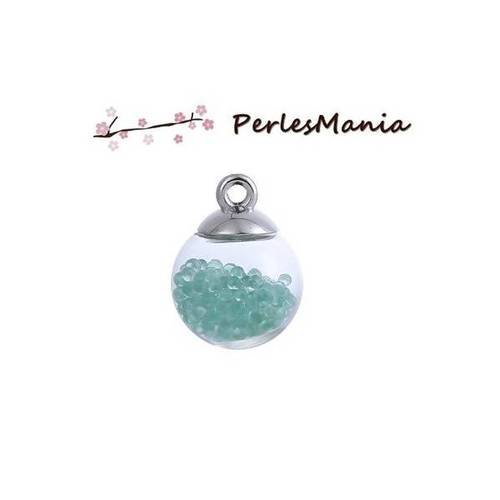Pax 10 pendentifs globes bulles en verre bille vert socle argent ps11102447