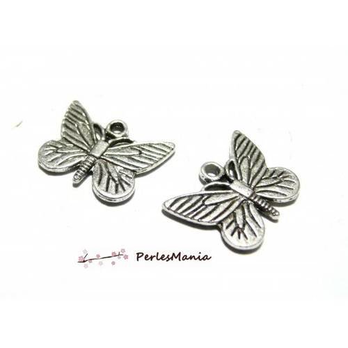 Pax 10 pendentifs magnifique papillon 2a2748 metal argent antique