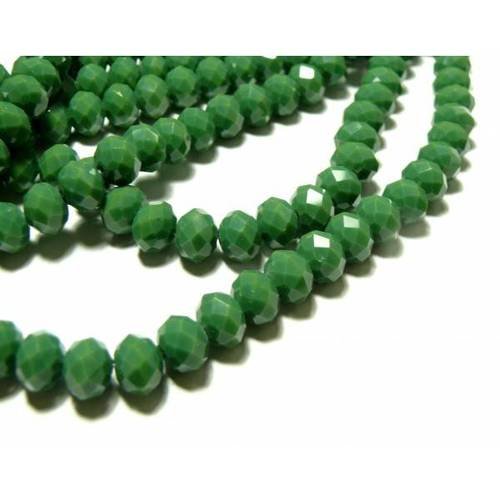 1 fil d'environ 70 perles à facettes rondelles en verre 10 par 8mm vert foret f00110826