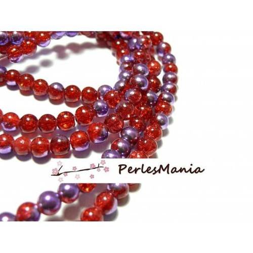 1 fil environ d'environ 130 perles de verre rondes craquelé bicolore rouge violet 6mm h6kl316