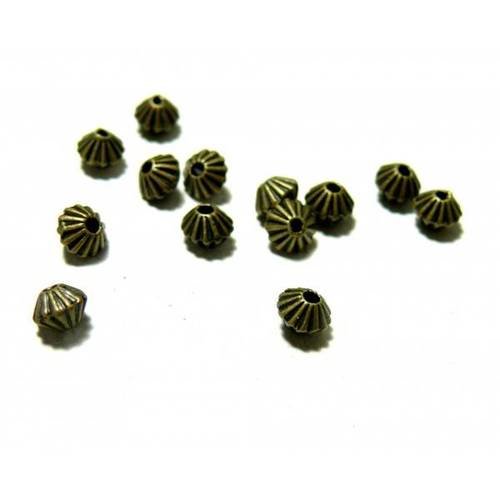 Pax 100 perles intercalaires passants toupies 5 par 4mm bronze ps1114482