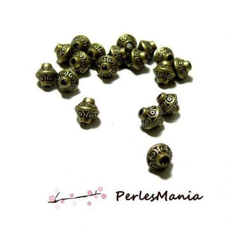 Pax 50 perles intercalaire toupie inca 6mm metal couleur bronze ps1114499