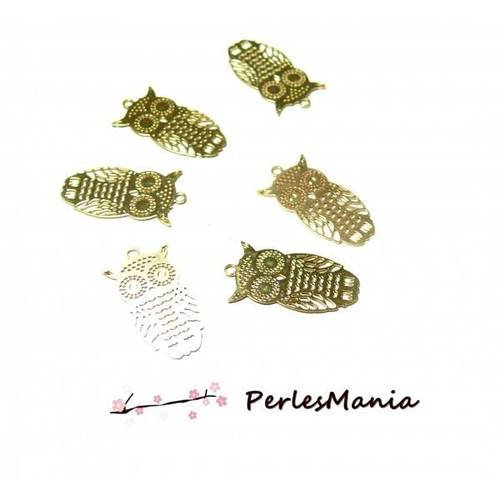 6 estampes filigrane hibou 18mm dore c4680