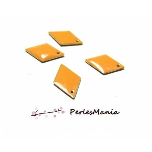 Pax 10 sequins médaillons émaillés biface losange 16 par 11mm orange base dorée s1191542