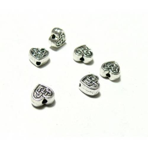 Pax 50 perles intercalaires coeur noeud 7mm couleur argent antique ps11100515