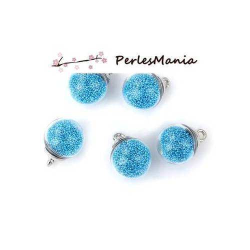 Pax 10 pendentifs globes bulles en verre caviar bleu socle argent s11102937