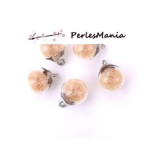 Pax 10 pendentifs globes bulles en verre caviar crème socle argent s11102938