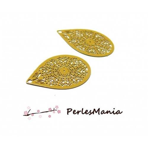4 estampes pendentif filigrane goutte moutarde de 27mm, c3365