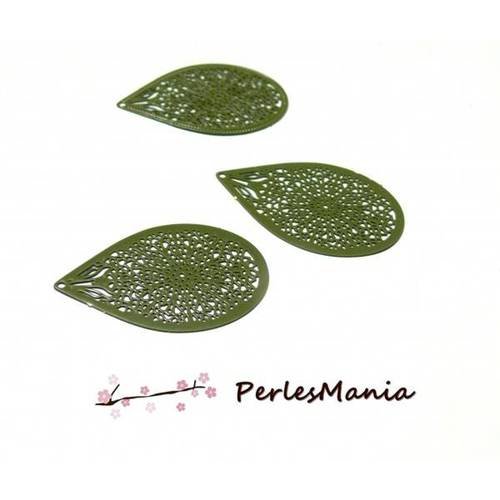 4 estampes pendentif filigrane goutte gm kaki pastel de 35mm, b1394
