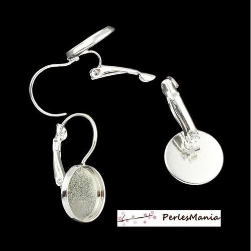 Pax 50 boucles d'oreille dormeuse qualité ronde 12mm metal couleur argent vif