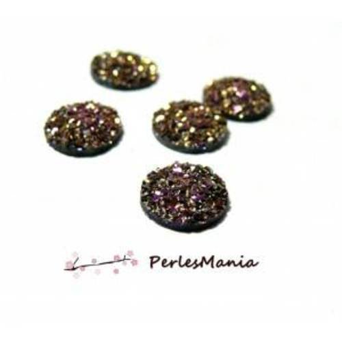 Pax 25 cabochons plat druzy, drusy ronds or violet 12mm ps11105099