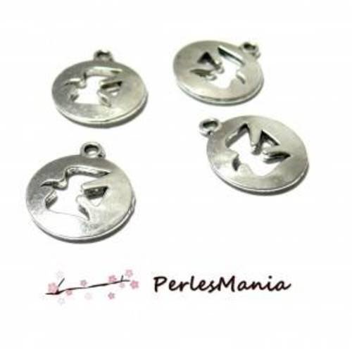 Pax: 25 pendentifs breloques medaillon oiseau hirondelle 16mm couleur argent platine ps1194548