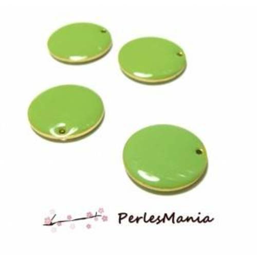 Pax 5 sequins médaillons émaillés biface rond doré 20mm vert s1116063