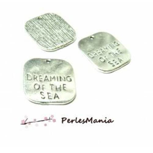 Pax 10 pendentifs breloque medaillon carre dreaming of the sea couleur argent antique ps1128907