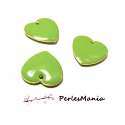 Pax 5 sequins médaillons émaillés biface coeur vert base doré ps11016068