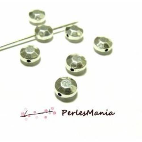 Pax 25 perles intercalaires plates facettes 8mm metal couleur argent platine ps1185022