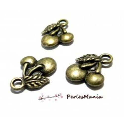 20 pendentifs breloques cerise 3d metal couleur bronze 2d1620