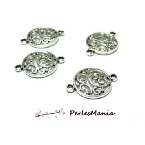 Pax 50 pendentifs connecteur rond arabesque metal argent antique ps1195229