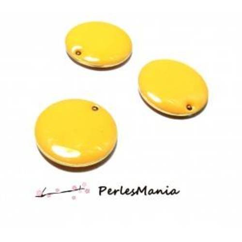 Pax 5 sequins médaillons émaillés biface rond doré 20mm orange s1116059