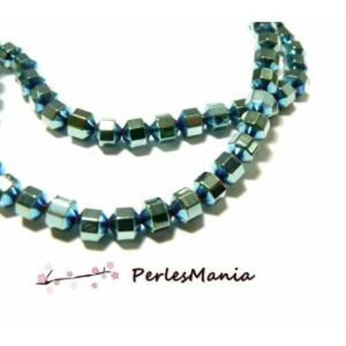 1 fil d'environ 100 perles hématite à facettes 4mm metallisé ton bleu vert h80012c