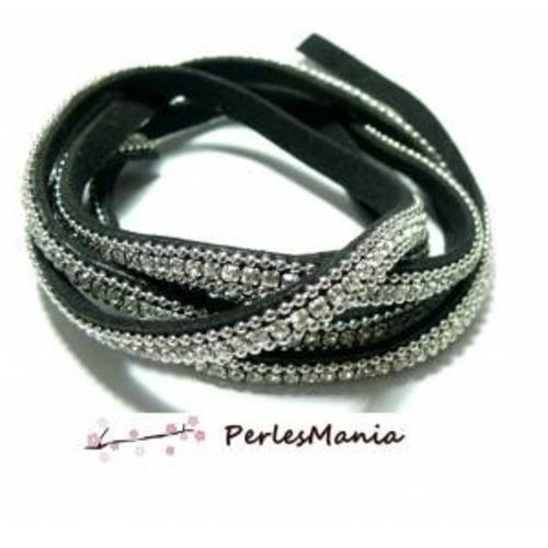 Environ 95cm de cordon suedine noir strass et chaine argenté 5 par 3mm a1505