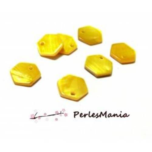 Pax 20 perles pendentifs nacres pastilles hexagone 12mm jaune q012002d