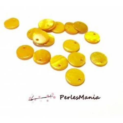 Pax 30 perles pendentifs nacres pastilles rondes 13mm jaune q014a001