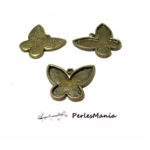 Pax 10 pendentifs brelqoue papillon en métal couleur bronze h64y