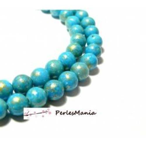 1 fil d'environ 90 perles jade mashan bleu turquoise mordoré 4mm h23201c