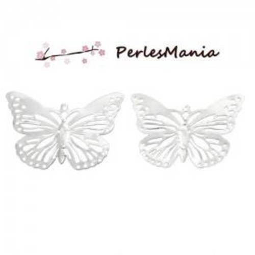 Ps1166702 pax 10 estampes filgrane papillon 38mm argent platine