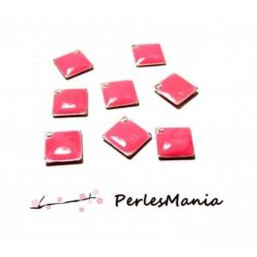 5 sequins médaillons style émaillés biface petit losange rose flashy 8mm ref 13
