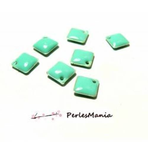 5 sequins médaillons style émaillés biface petit losange vert d'eau 8mm ref 13