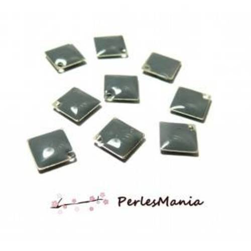 5 sequins médaillons style émaillés biface petit losange gris 8mm ref 13