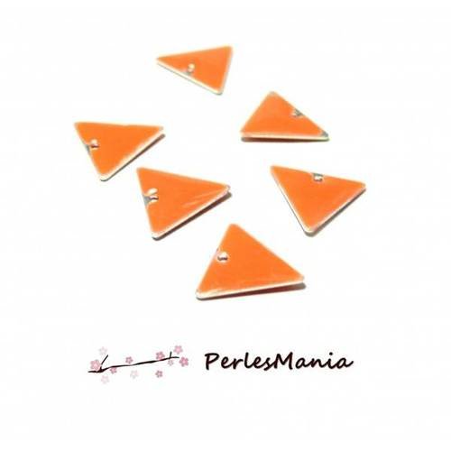 4 sequins médaillons style émaillés biface triangle orange 12mm ref 12