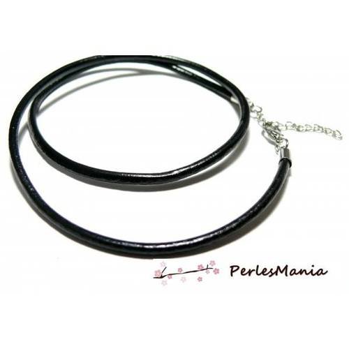H2802 pax 4 colliers cuir veritable noir diamètre 2mm avec chaine de confort