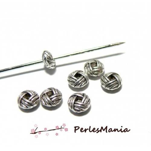 H25847 pax 50 perles intercalaires rondelles type pelote 6mm metal couleur argent antique